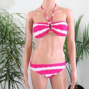 LAUREN by Ralph Lauren Pink Tie-dye Striped Bikini